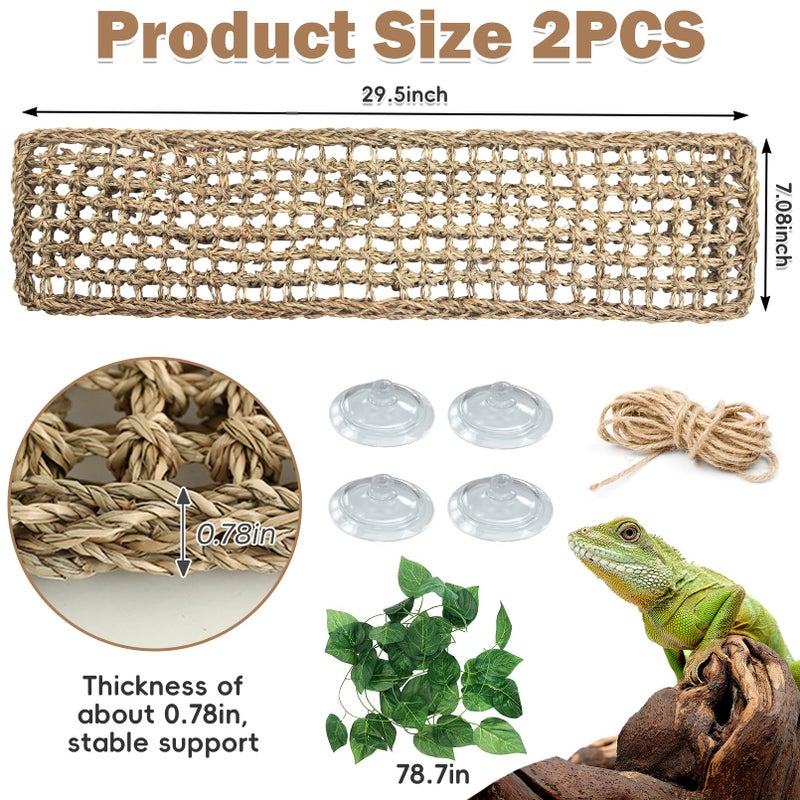 kathson Bearded Dragon Hammock, Natural Seagrass Reptile Hammock, Reptile Lounger Bearded Dragon Tank Accessories for Chameleons, Lizards, Geckos, Snakes, Lguana Reptiles, Geckos (29.52 x 7.08 inches) - Image 2
